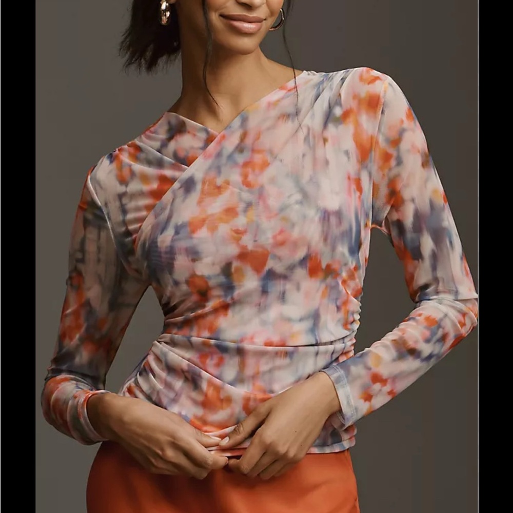 Anthropologie Abstract Print Long Sleeve Blouse
